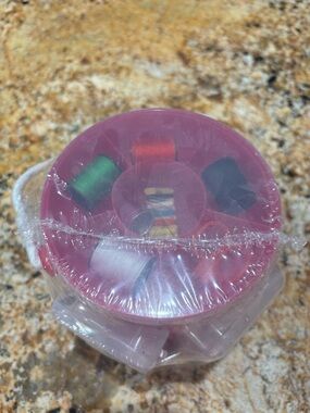 Pink Portable Thread Spool Organizer with Assorted Thread, sewing accessories